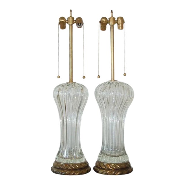 Clear Mid-Century Marbro Murano Glass Lamps For Sale