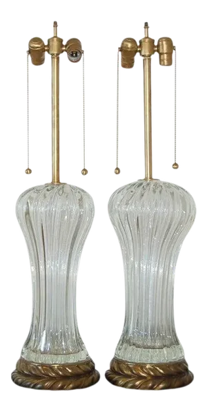 Clear Mid-Century Marbro Murano Glass Lamps