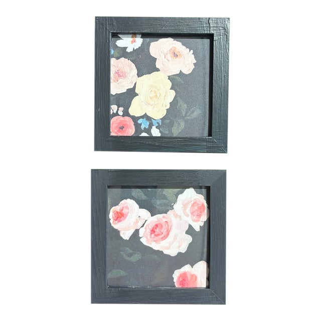 Pair Contemporary Mini Carolyn Misterek Repro Prints in Hand Painted Frames For Sale