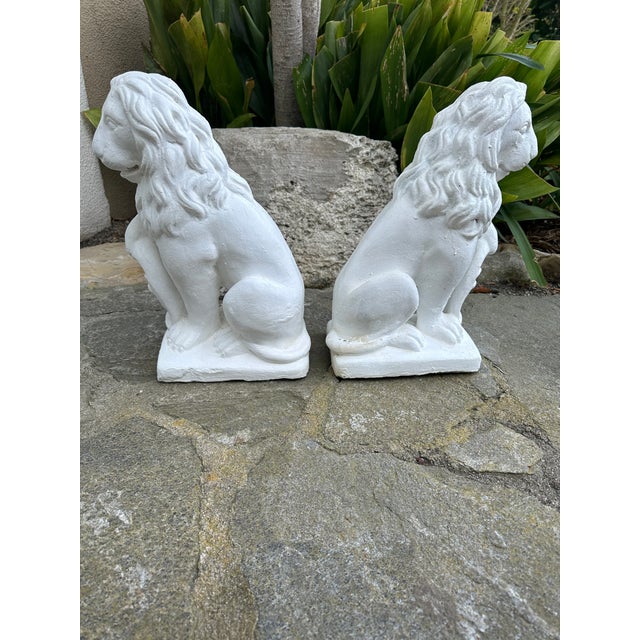 Mid 20th Century Vintage French White Painted Concrete Lions - A Pair For Sale - Image 5 of 15