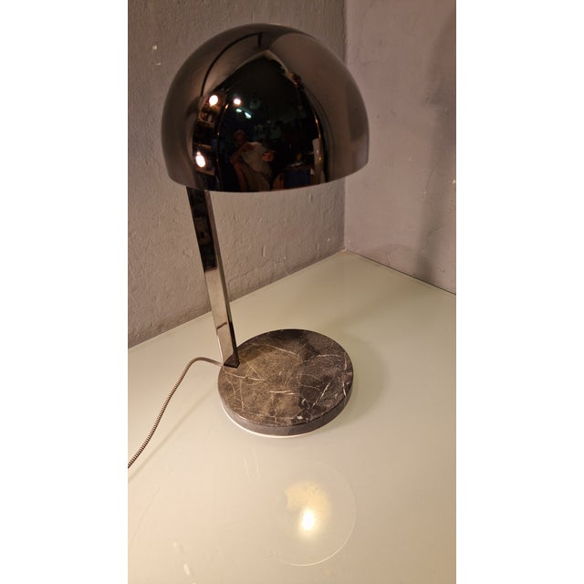 Penta Light with Black Marquinia Marble Base and Chrome Lampshade For Sale - Image 9 of 12