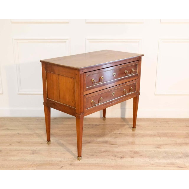 Louis XVI–Style Cherrywood Chest of Drawers with Brass Trim, France For Sale - Image 4 of 8