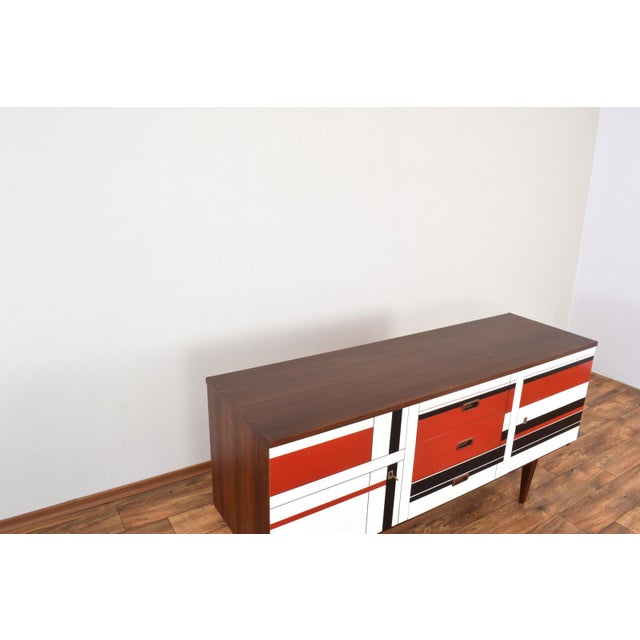 Mid-Century Modern Walnut Sideboard with Hand-Painted Pattern, 1960s For Sale - Image 12 of 15