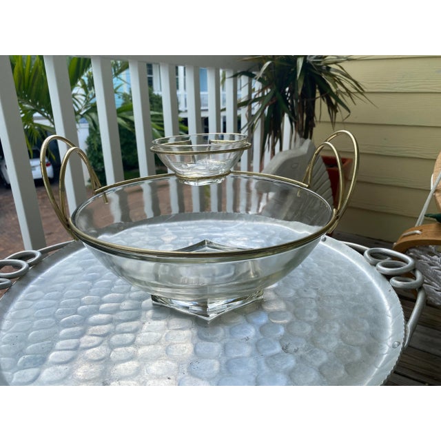 Transparent 1950 Jeanette Glass & Brass Serving Chip and Dip Bowl For Sale - Image 8 of 8