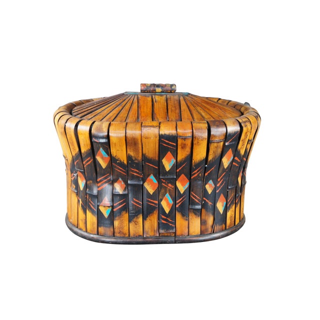 Chinoiserie Large Vintage Bamboo Lidded Storage Box, Chinoiserie Modern For Sale - Image 3 of 11