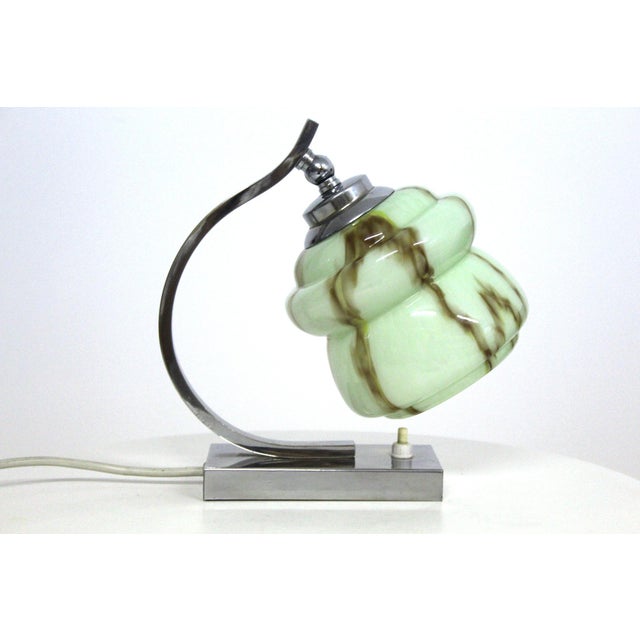 Two table lamps in chrome-plated brass, marbled opal glass in green and brown, as wall lamps used European Plug (up to...