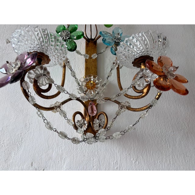 Maison Baguès Style Multicolor Prisms Murano Drops Crystal Flowers Sconces C1930 For Sale - Image 12 of 14