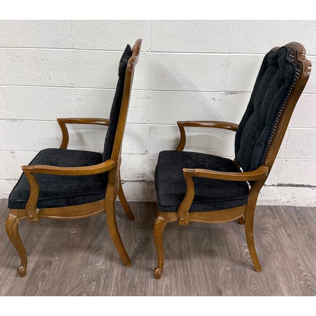 Vintage French Provincial Style Tufted Black Velvet Armchairs - Pair For Sale - Image 13 of 14