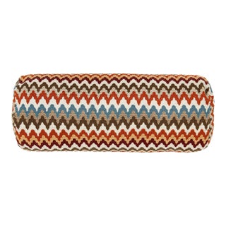 Scalamandre 21" x 7" Rainbow Mountain Crewel Bolster Pillow in Autumn For Sale