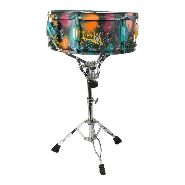 e.m. Zax Snare Drum Sculpture Drip Spray Paint, Collage & Glitter - Signed For Sale