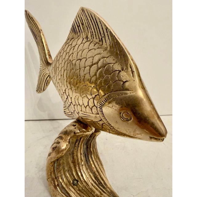 Metal 1970s Brass Tropical Fish Sculpture on Stand, Hollywood Regency Style For Sale - Image 7 of 12