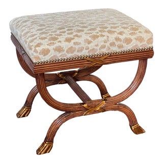 William Switzer Neoclassical Walnut X Base Ottoman Bench For Sale