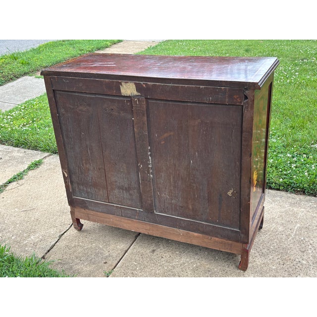 Antique Asian Oxblood Red Cabinet With Green Interior For Sale - Image 9 of 18
