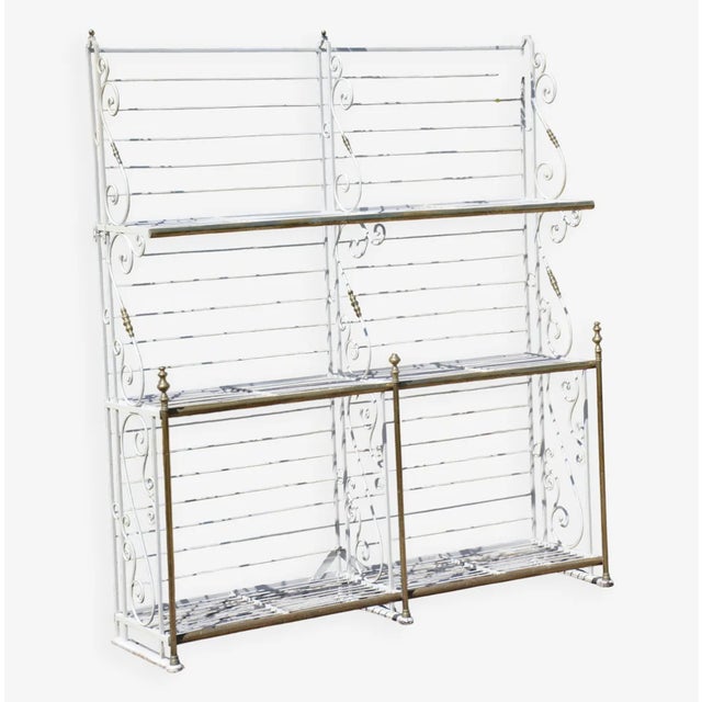 Large wrought iron and brass baker's shelf, dating from the 1920s-1930s, from a bakery in Brittany (North Finistère). The...