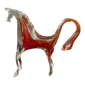 Mid 20th Century Hand Blown Murano Style Glass Horse Figurine With Red Core