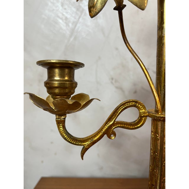 Brass Flower Candlestick, 1920s For Sale - Image 11 of 16
