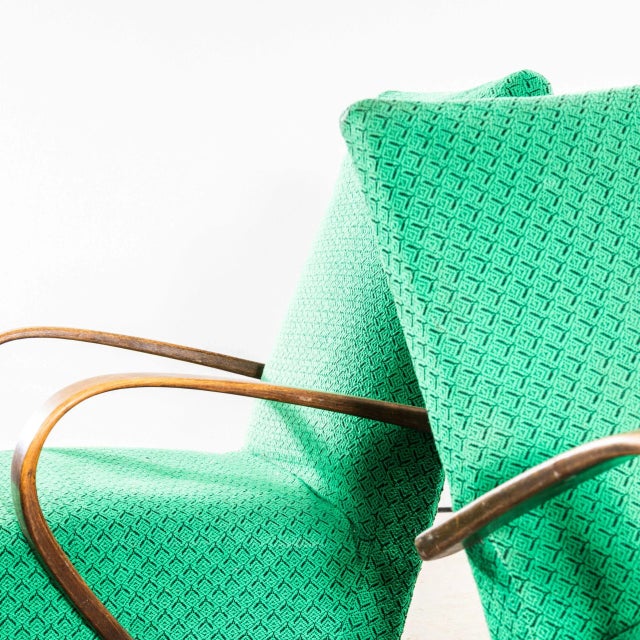 Armchair in Green Geometric Jacquard Upholstery by Jaroslav Šmídek, 1950s For Sale - Image 4 of 11