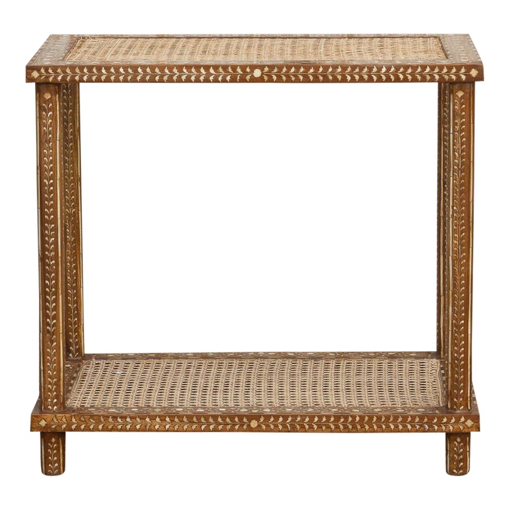 Colonial Cane & Inlaid Tea Side Table Chairish