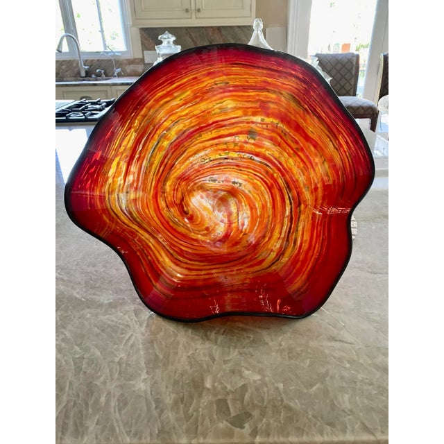 1990s 1990s Autumn Flame Italian Murano Blown-Glass Extra Large Waved Bowl For Sale - Image 5 of 5