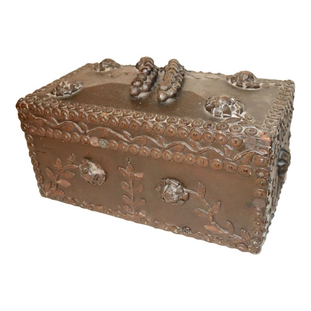 Rare Quality Antique 1800s Victorian Handmade Floral Wood Box Sculpture Folk Art For Sale