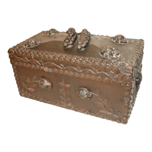 Rare Quality Antique 1800s Victorian Handmade Floral Wood Box Sculpture Folk Art