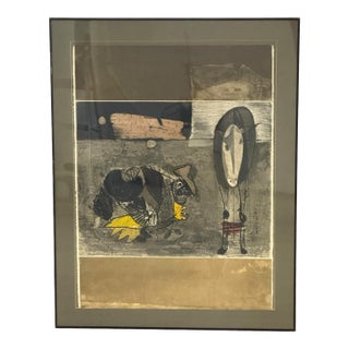Framed Etching 'Segador Y Burro' by Jose Ortega For Sale