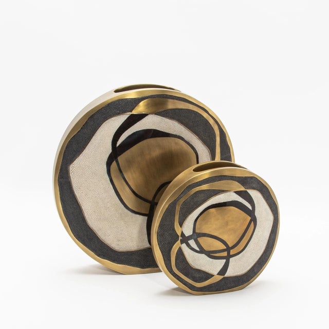 Brass Modern Vase in Shagreen With Shell and Brass Details by R & Y Augousti For Sale - Image 8 of 10