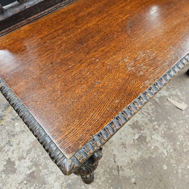 Brown Late 19th Century Carved Oak Antique Victorian Hall Table For Sale - Image 8 of 18