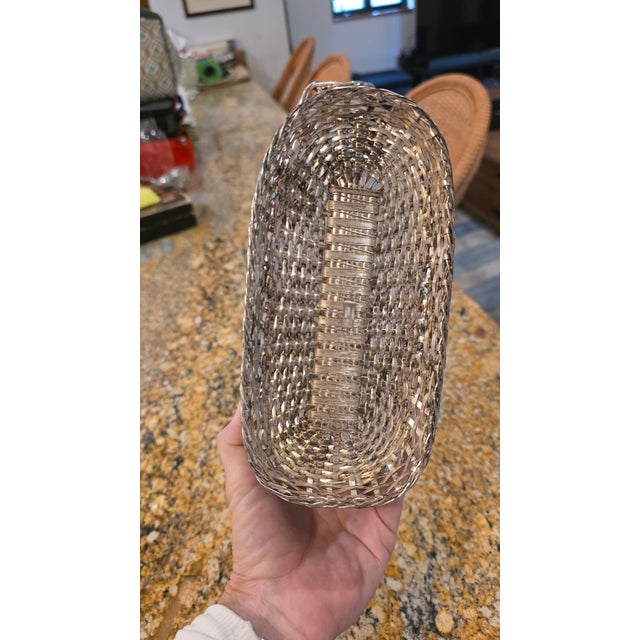 French Vintage French Christofle Gallia Silver-Plated Woven Wine Basket / Bottle Cradle For Sale - Image 3 of 7