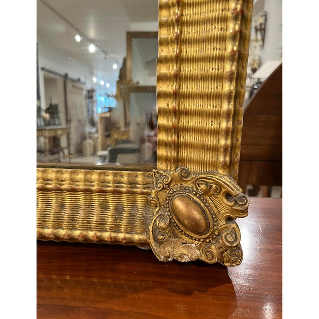 Traditional 19th Century French Empire Large Ripple Mirror With Medallion Corners For Sale - Image 3 of 5