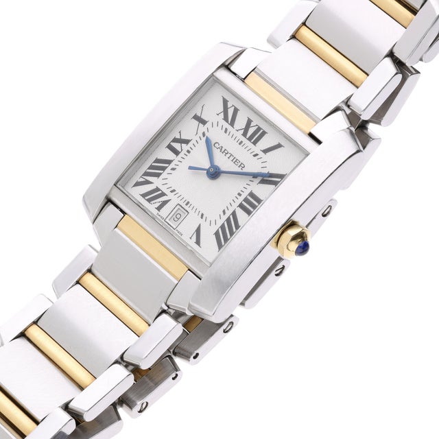 Metal Cartier Tank Francaise Large 28mm Two Tone Automatic Date Watch For Sale - Image 7 of 10
