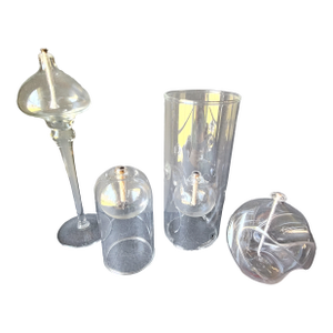 Vintage Mid-Century Modern Handblown Clear Glass Oil Lamp Wolfard Glassblowing Co - Set of 4