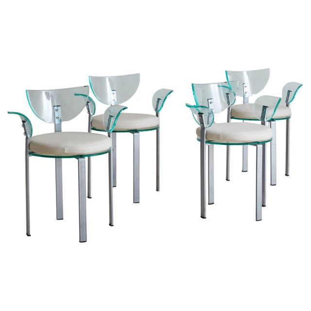 1980s Postmodern Acrylic Dining or Accent Chair with Leather Cushion, France 1980s For Sale - Image 5 of 12