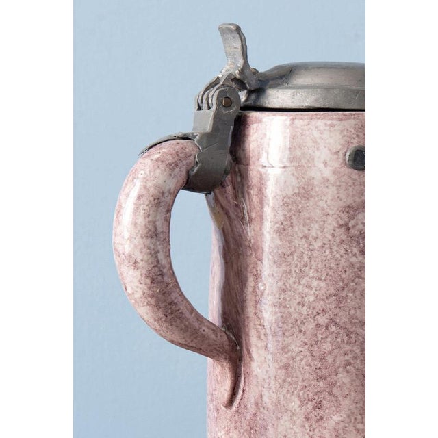 Pink Spongeware Manganese Pewter-Mounted Beer Stein from Brussels Faience, 1800s For Sale - Image 8 of 10