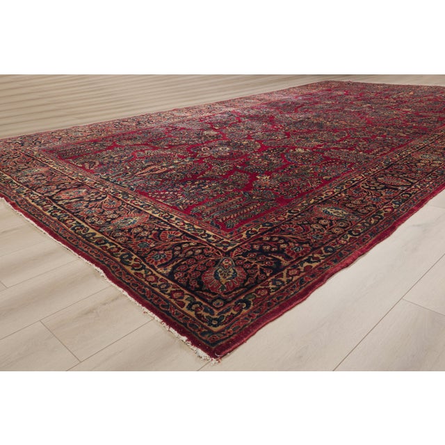 Ruby Red Antique Persian Sarouk Rug, 09'02 X 16'09 For Sale - Image 8 of 10