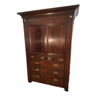 Late 20th Century Polo Ralph Lauren Mahogany Armoire With Brass Campaign Hardware For Sale