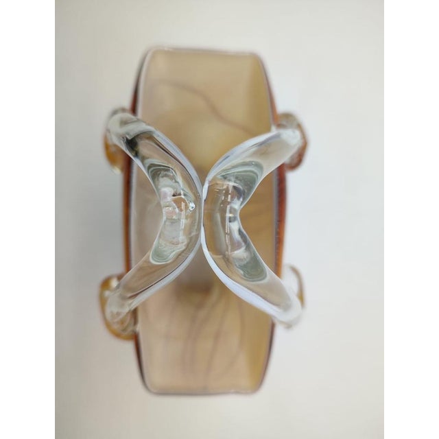 Large Mid-Century Modern Sommerso Art Glass Basket Vase in Amber and Brown, 1970s For Sale - Image 11 of 12