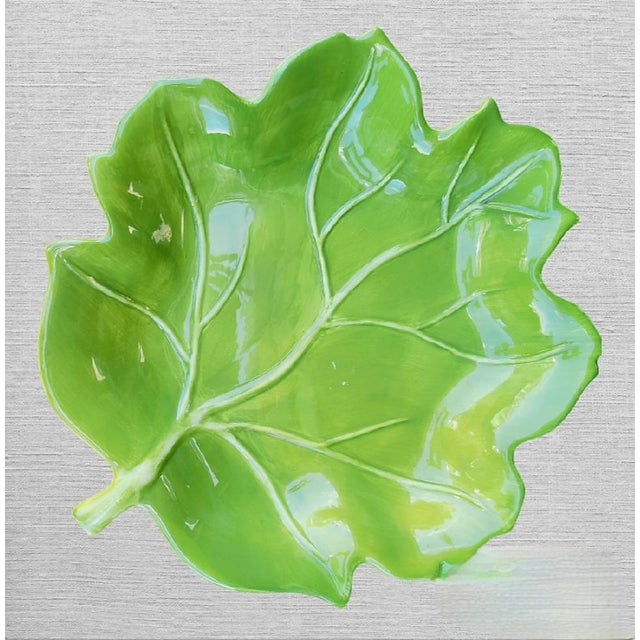 Hollywood Regency Extra Large Ceramic Palm Beach Regency Majolica Style Giant Leaf Food Serving Platter- a Pair For Sale - Image 3 of 5