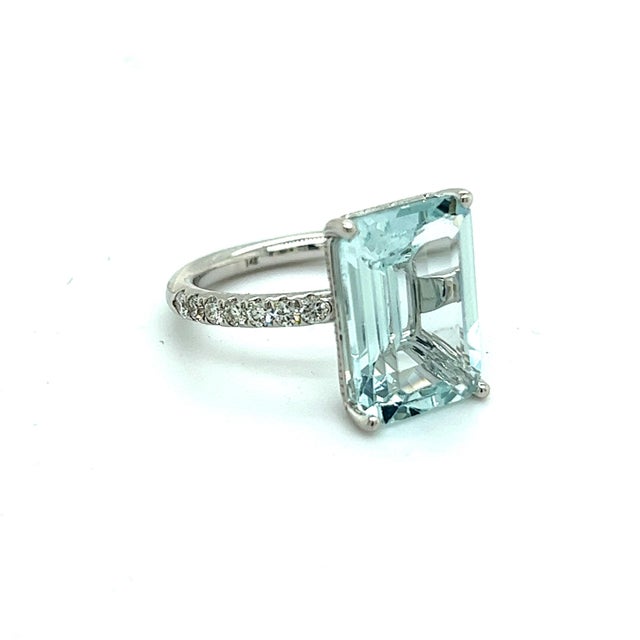 2010s Natural Aquamarine Diamond Ring 14k W Gold 5.78 TCW Certified For Sale - Image 5 of 8