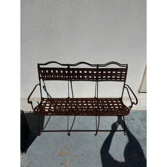 Metal Antique Riveted Wrought Iron Garden Bench, France, 1920s For Sale - Image 7 of 8
