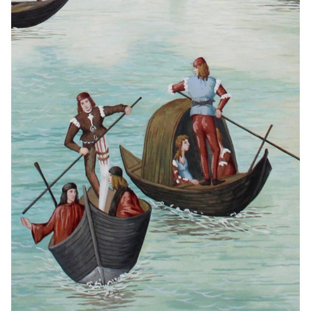 Venetian Grand Canal Hand-Painted Panoramic Wallpaper, 3-Panel Set For Sale - Image 4 of 4