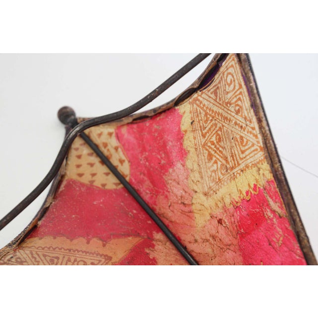 Vintage Moroccan Berber Hand-Painted Red Hide & Iron Wall Sconce Shade, 1980s For Sale - Image 9 of 10