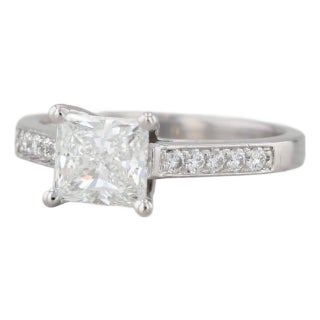 1.30ctw Diamond Engagement Ring Platinum Vs1 H Gia Size 6 Cathedral Band For Sale