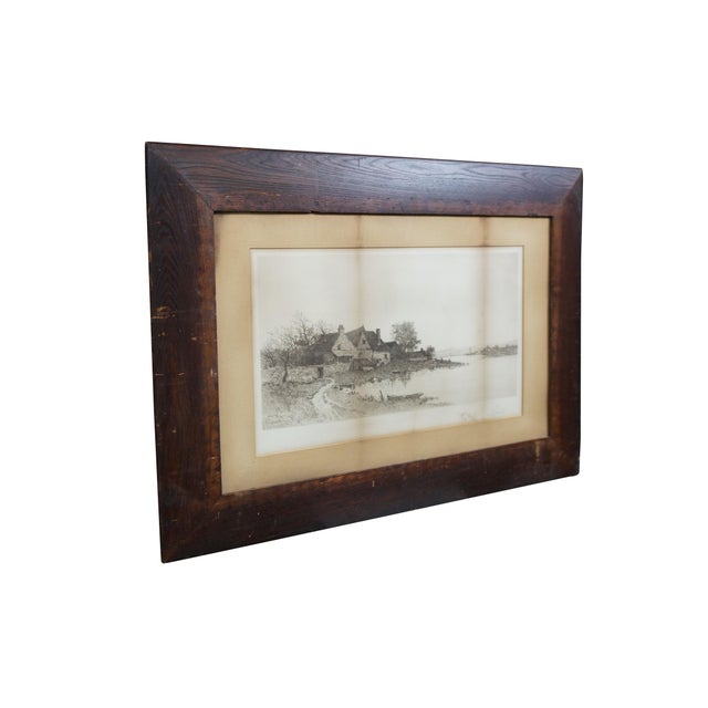 Late 19th century black and white etching titled "Home Sweet Home" by Edward Loyal Field. Broad landscape of a country...