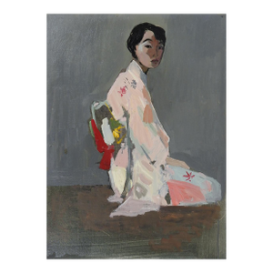 Mid 20th Century Portrait Japanese Woman in Pink Kimono Painting