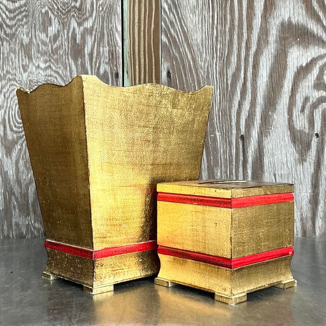 Vintage Italian Gilt Bathroom Accessories - Set of 2 For Sale In West Palm - Image 6 of 7