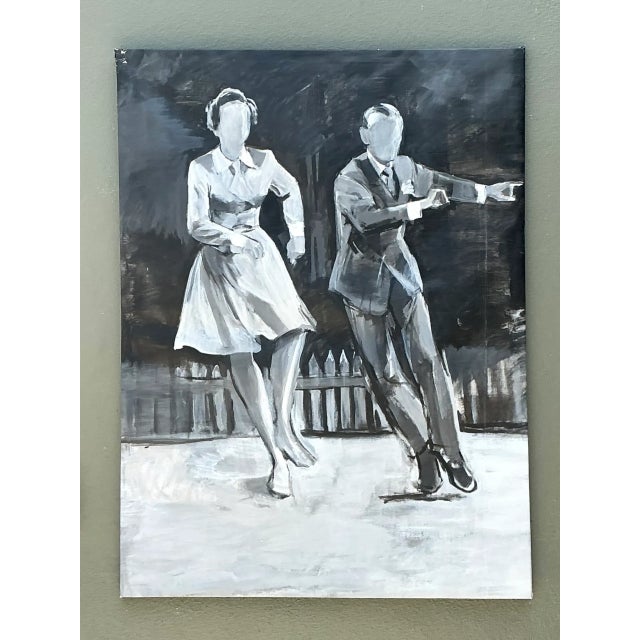 Mid-Century Modern Vintage Black and White Dance Portrait on Canvas For Sale - Image 3 of 12