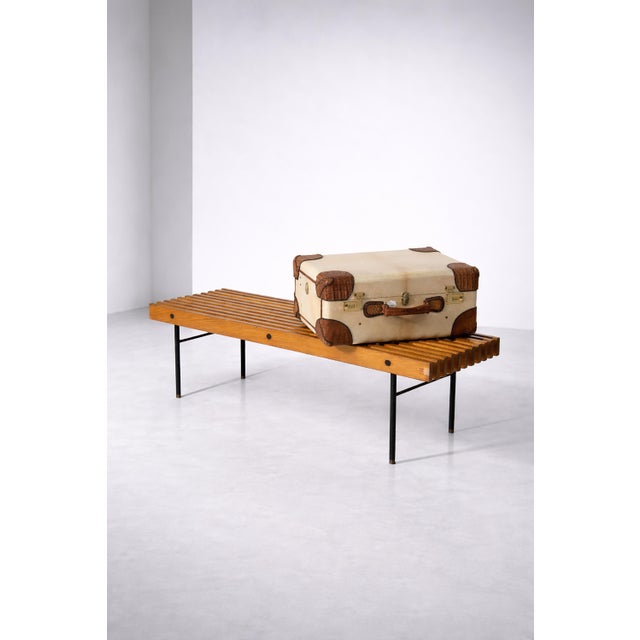 Mid-Century Modern Modernist Italian Bench in Wood and Metal, 1950s For Sale - Image 3 of 12
