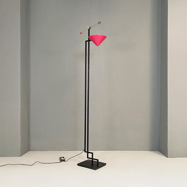 Italian Modern Metal Structure and Magenta Conical Diffuser Floor Lamp, 1980s For Sale - Image 11 of 12