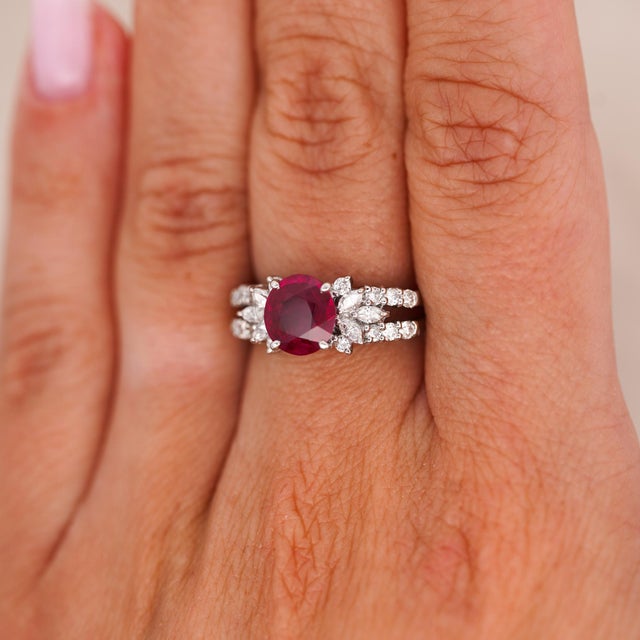 Gia Certified 2 Carat Burma Ruby Diamond Platinum Cocktail Ring, Size 5.75 For Sale - Image 10 of 13